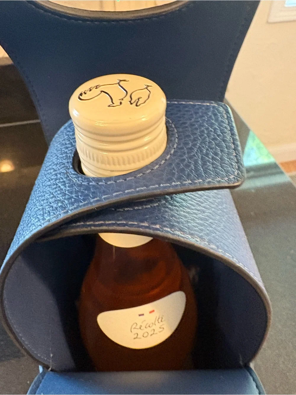 Coach Deep Navy Pebbled Leather Wine Bottle Carrier